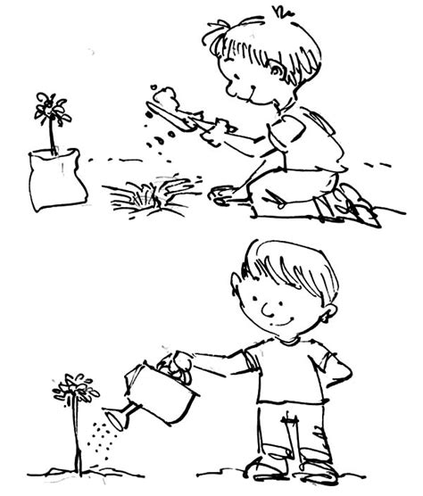 plant  watering tree  arbor day coloring pages  place  color