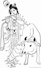 Krishna Coloring Lord Cow Janmashtami Drawing Pages Dot Clipart Background Pencil Flute Kids Dots Connect God Ganesha Book Worksheet Sketch sketch template