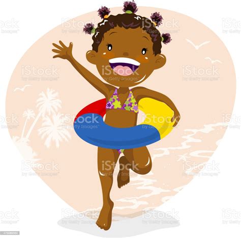 girl wearing inner tube at beach stock illustration download image