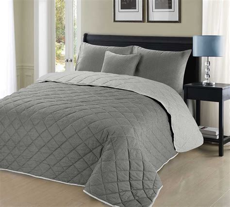 luxury geometric quilted bedspread large throw blanket  bed grey chocolate ebay
