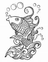 Coloring Fish Pages Koi Adult Etsy sketch template