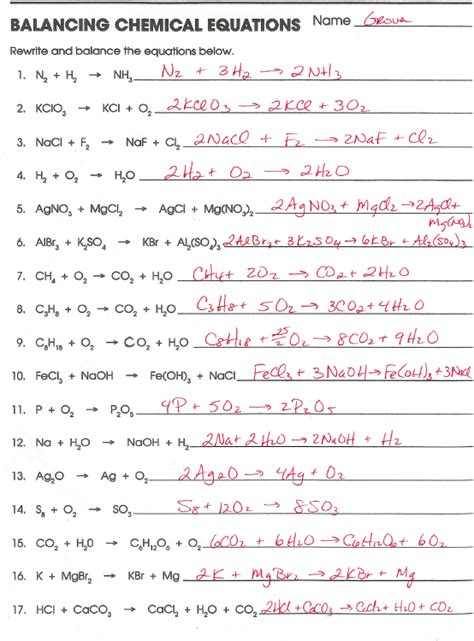balancing chemical equations answer key balancing chemical