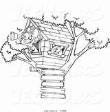 Tree House Cartoon Outline Coloring Vector Pirate Boy Outlined His Leishman Ron High Royalty Graphic sketch template