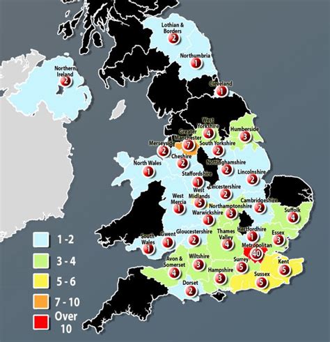 revealed the map of britain which shows how many convicted paedophiles