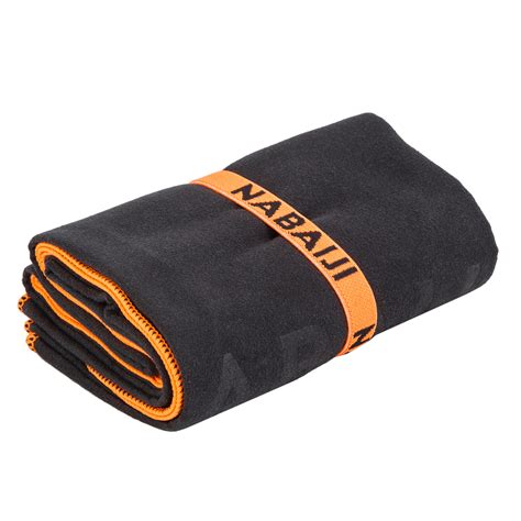 microfibre swimming towel size xl    cm black fluo blood orange black nabaiji