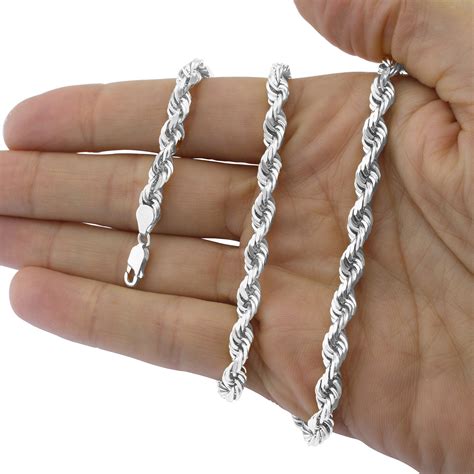 solid  white gold mm mm rope chain link pendant necklace men women