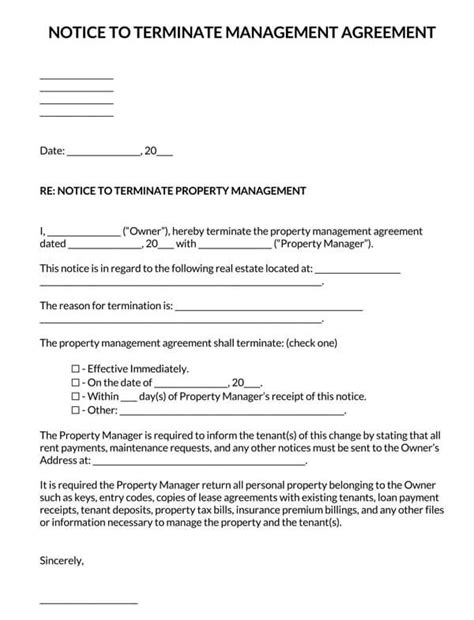 notice  terminate  property management agreement