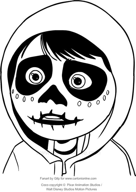drawing miguel   mask  skeleton coco   coloring page