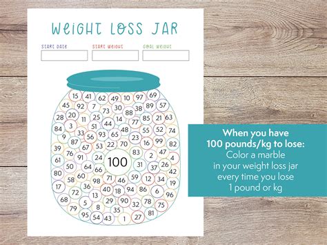 colorful weight loss jar  pound  kg printable weight loss tracker