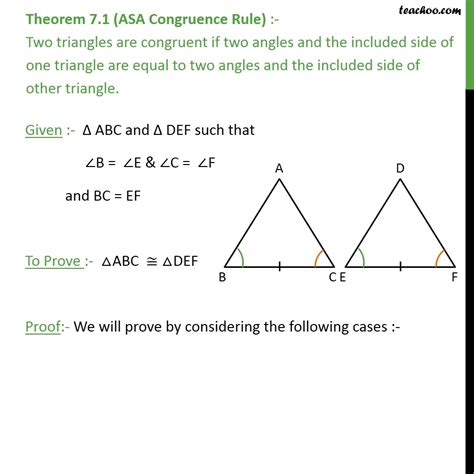 Theorem 7 1 Asa Congruency Class 9 If 2 Angles And
