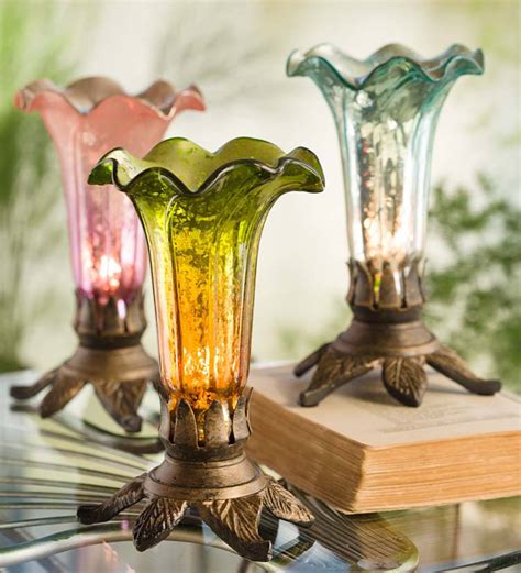 Hand Blown Mercury Glass Lily Lamps Set Of 3 Wind And Weather