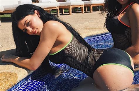 kylie jenner rocks racy mesh bathing suit in sexy poolside instagram snaps aol entertainment
