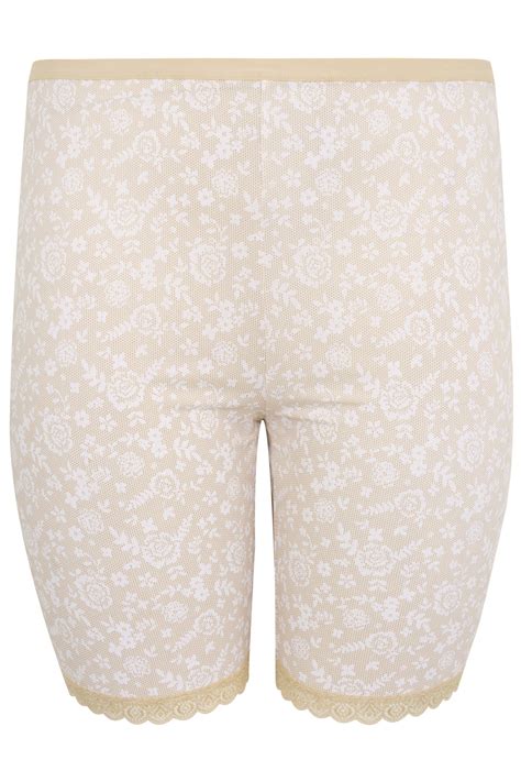 Nude Lace Print Thigh Smoothers With Lace Hem Plus Size 16