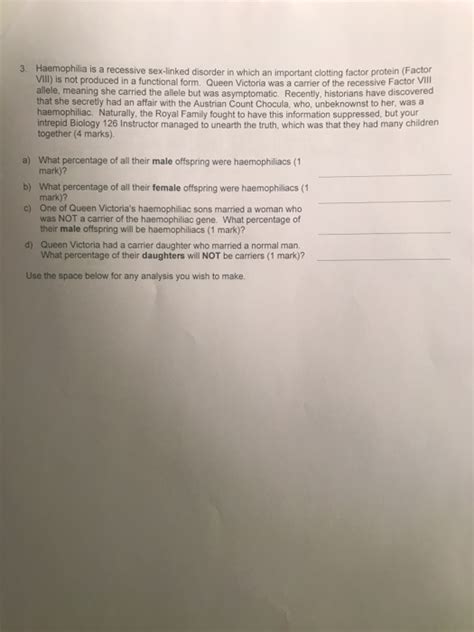 Solved 3 Haemophilia Is A Recessive Sex Linked Disorder