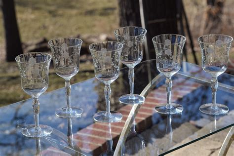 Vintage Etched Wine Glasses Set Of 6 Vintage Wedding