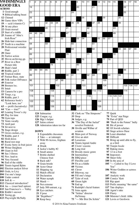 printable sunday crossword puzzles