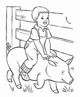Farm Coloring Pig Boy Ride sketch template