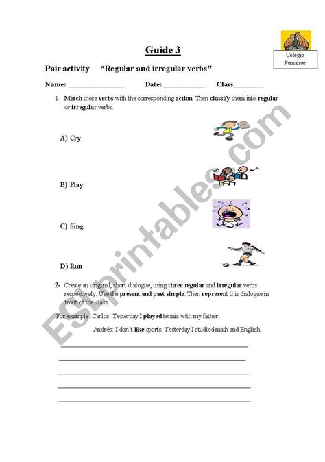 english worksheets regular and irregular verbs