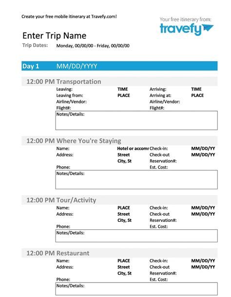 travel itinerary examples  sample  format templates