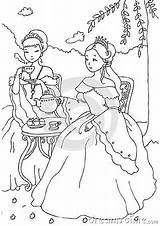 Coloring Sheet Princesses Tea Having Two Royalty Stock sketch template