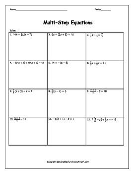 solving equations multi step equations  fractions riddle tpt