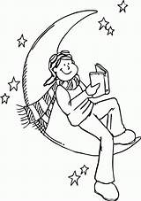 Book Read Coloring Moon Children Wecoloringpage Pages Cartoon Comments sketch template