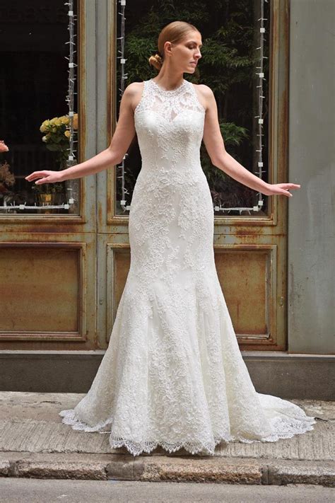 high illusion sweetheart neck lace fit and flare wedding dress