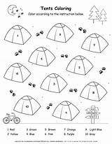 Number Color Camping Worksheet Worksheets Planerium Pages Coloring Tents sketch template