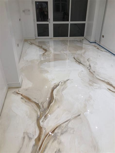 white grey marble effect epoxy resin flooring modern shopfront commercial interior design idea