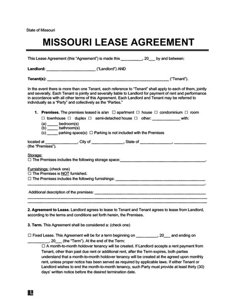 missouri residential leaserental agreement create
