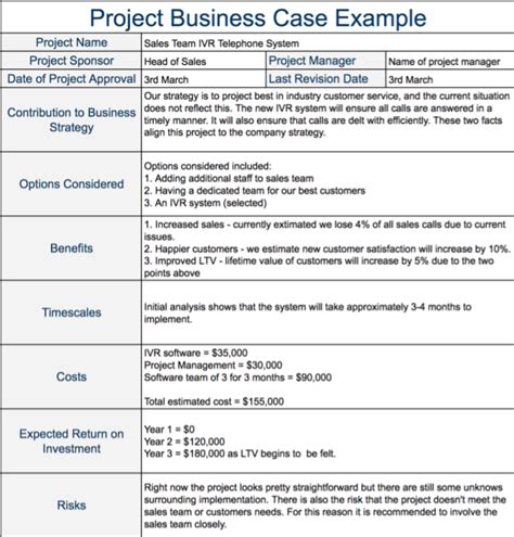 write  business case  examples template