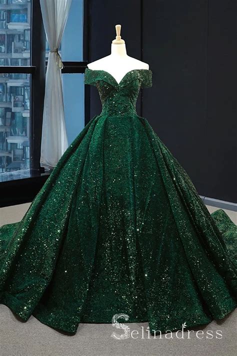 dark green sparkly prom dresses ball gown sequins quinceanera long formal evening gowns sed