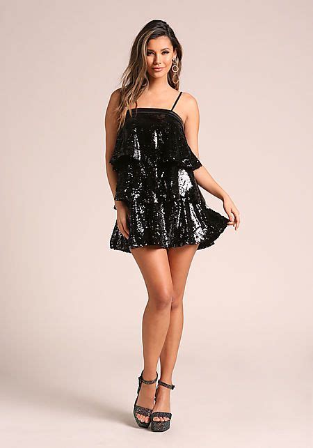 black sequin tiered flared mini dress mini dress cute dresses dresses