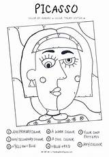 Picasso Grundschule Kunstunterricht Portrait Numbers Zahlen Figuras Arbeitsblatt Educação Caras Enseñar Druckbar Farbe Farbtheorie Worksheets Colorir Cubism Mascaras Handouts Plantilla sketch template