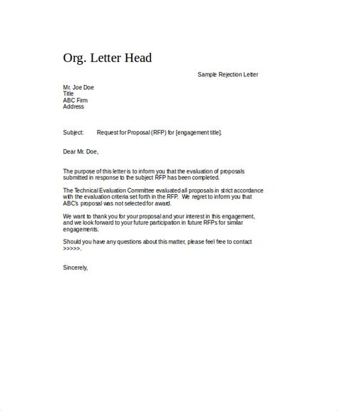 sample proposal rejection letter templates  ms word