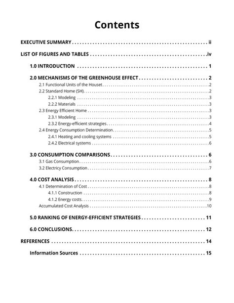 table  contents report