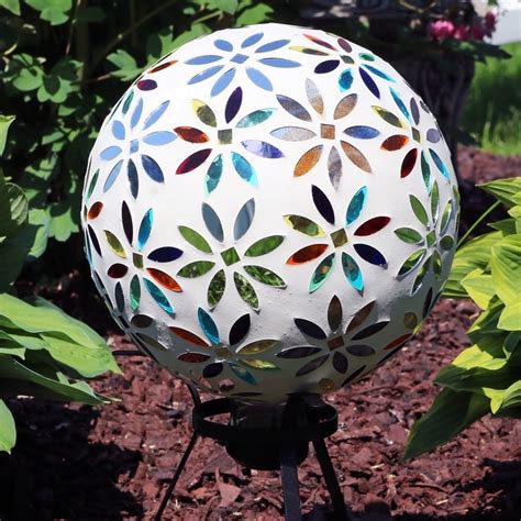 Shop Sunnydaze Multi Colored Glass Mosaic Flowers Outdoor Gazing Ball