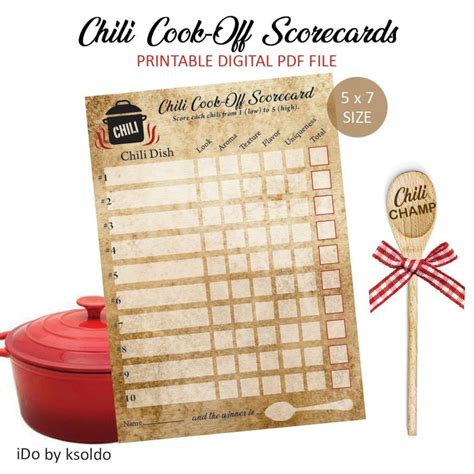 chili cook  scorecards chili score cards chili rating etsy