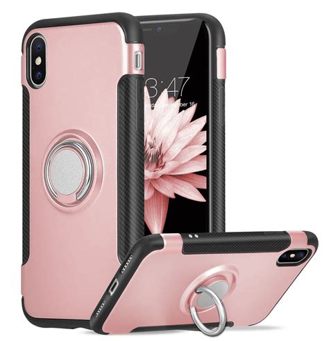 rose gold iphone xr metal  degree metal ring armour stand case  case