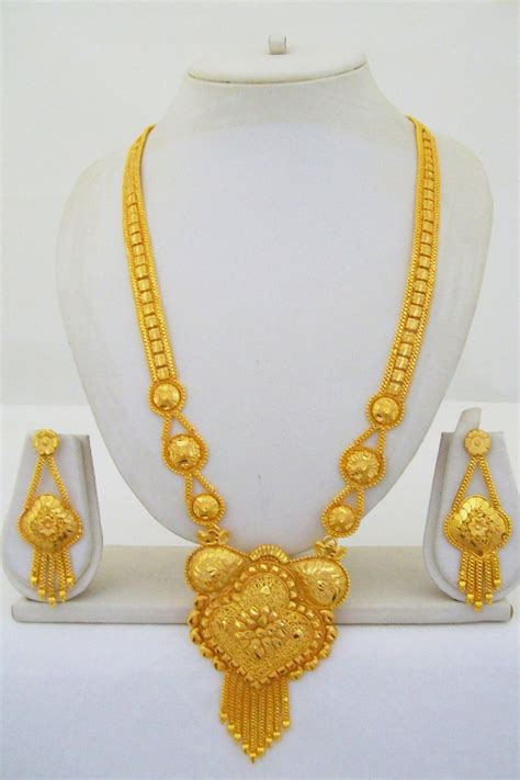 Gold Plated Indian Rani Haar Necklace Earring Bridal Long Filigree 22k