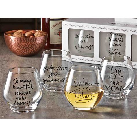 Tag Sentiment Stemless Wine Glass Set Of 4 Stemless Wine Glass Set
