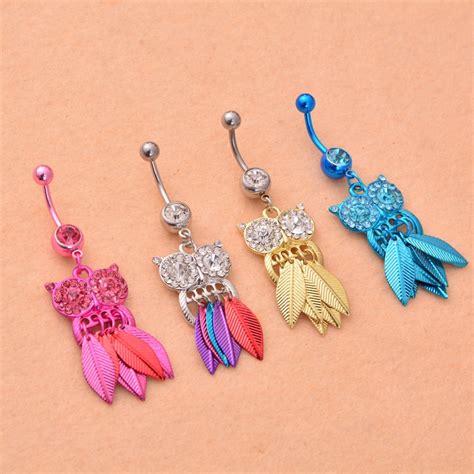 4 Color Cute Owl Body Piercings Navel Belly Button Rings