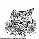 Zentangle Tribal Katzen Getcoloringpages Malen Mandalas sketch template