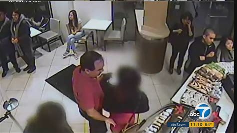 surveillance video shows man groping woman inside irvine bakery abc7