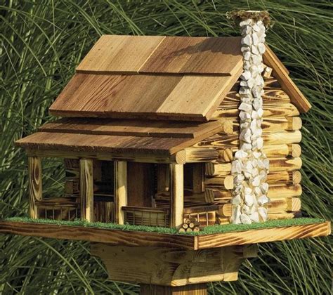 amish rustic handmade log cabin bird feeder  rock chimney etsy bird house plans bird