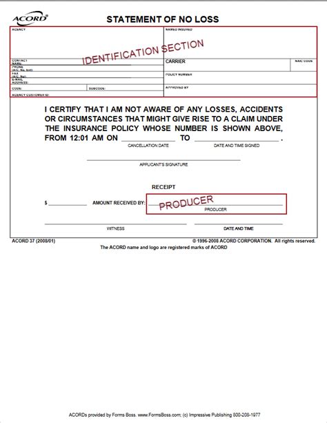 statement   loss acord form fillable printable forms
