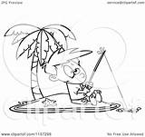 Fishing Island Tropical Clipart Cartoon Boy Coloring Toonaday Outlined Vector Royalty sketch template