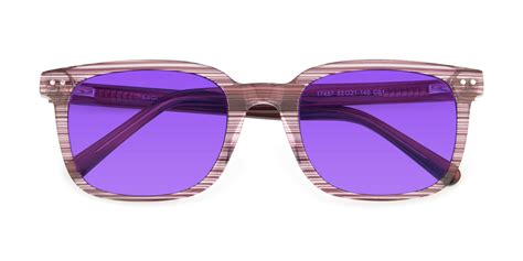 Stripe Purple Horn Rimmed Acetate Rectangle Tinted Sunglasses With