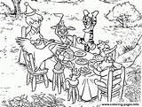 Winnie Pooh Coloring Friends Pages Lunch Having Robin Printable sketch template