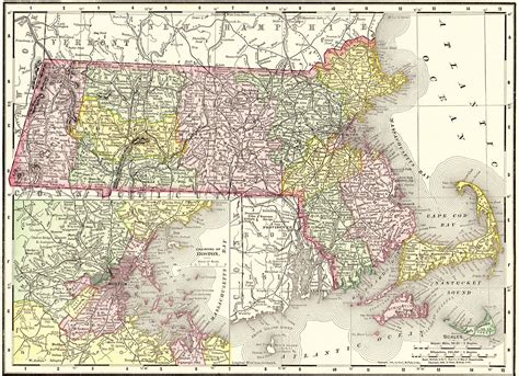 antique massachusetts state map vintage map  etsy maps